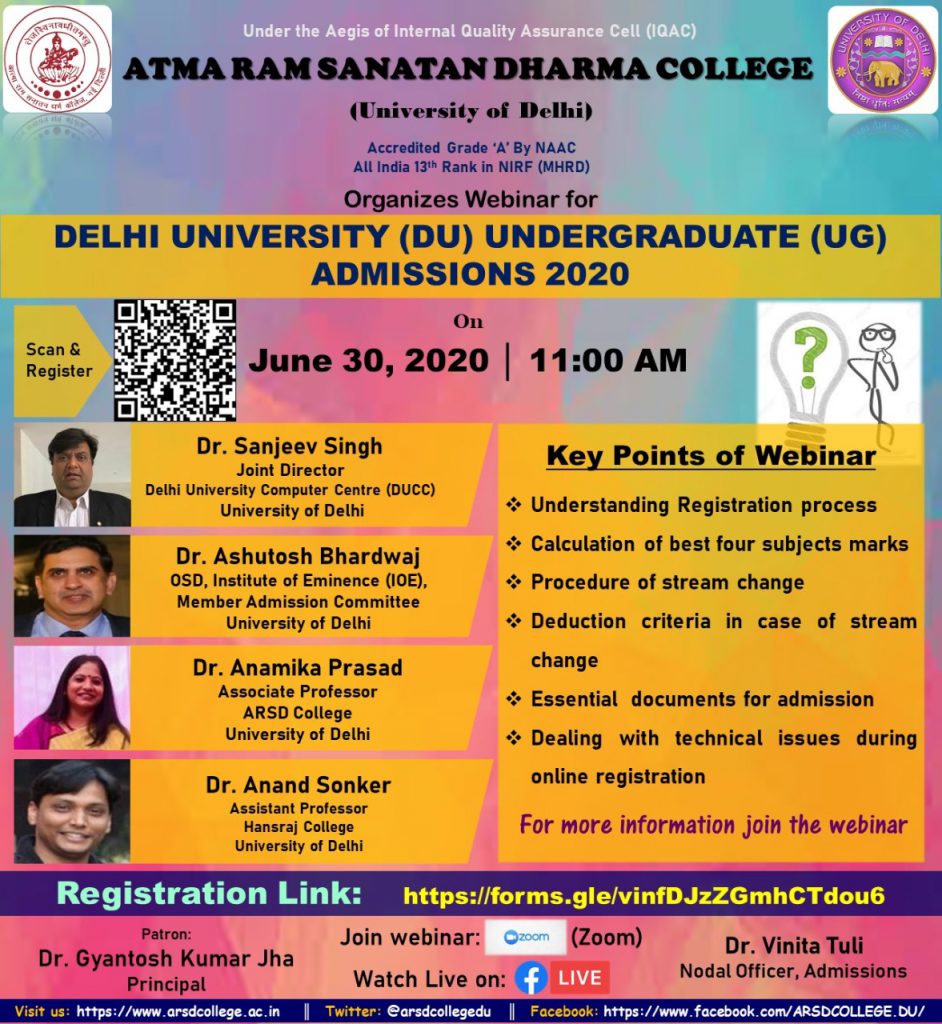 Webinar on “Delhi University Undergraduate Admissions 2020” – Atma Ram ...