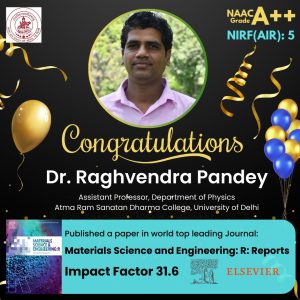 Dr. Raghvendra Pandey has published a paper in world top leading journal with impact factor 31.6