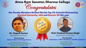 Prof. Prashant Singh and Dr. Yogesh Kumar figured in the list of top 2% Influential Scientists of the world